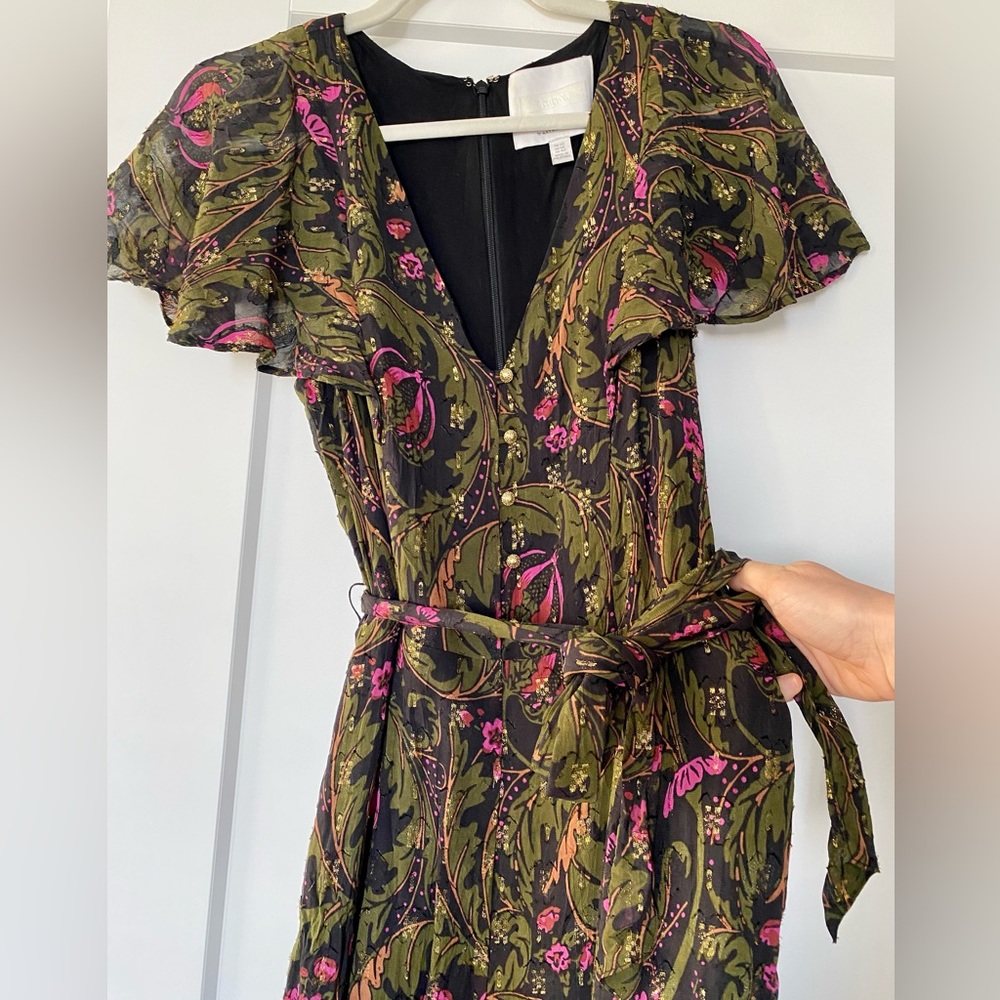 Anthropologie Olive Green & Pink Floral Jumpsuit Romper